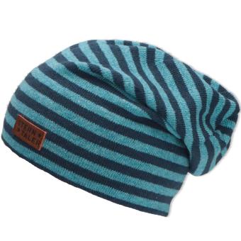 Jungen Mütze Slouch Beanie Übergangsmütze, gestreift, "Leder Aufnäher" hellblau - 1522200-hellb 