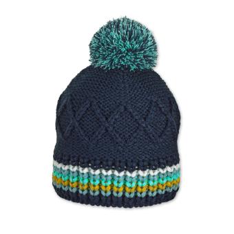 Jungen Wintermütze gefüttert mit Fleece-Streifen mit Bommel farbig gestreift "Zopf"-Muster, marine - 4722112 