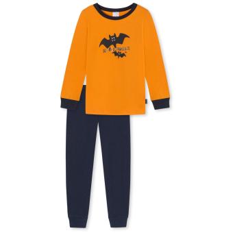 Jungen Schlafanzug Langarmshirt und Schlafhose "Federmäuse"-Print und "Halloween"-Schriftzug, Orange - 175348 