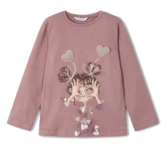 Mayoral Mädchen Langarmshirt mit großem Frontprint "Mädchen" und "Herz"- Applikationen aus 100% Baumwolle, rosa - 4073 