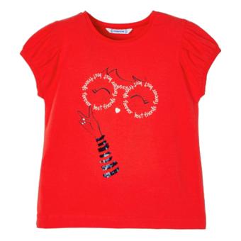 Mädchen T-shirt kurzarm, bedruckt "Eule", rot - 3.047 