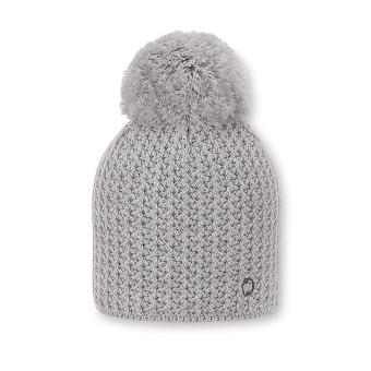 Jungen Wintermütze Strick aus Baumwollflecce mit Bommel und Logobadge gemustert, silber - 4722124 