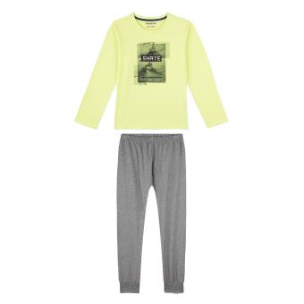 Jungen Schlafanzug langarm 100% Baumwolle „skate“, lime - hellgrau – 244998 