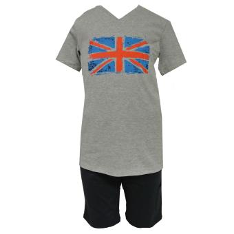 Jungen Schlafanzug kurzer Pyjama Englandfahne, Grau 