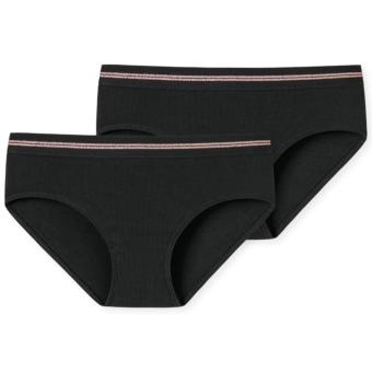 Mädchen Pantys Unterhosen, 2er-Pack, elastischer Doppelripp, einfarbig, schwarz - 176146 