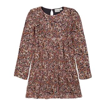 Mädchen Kleid langarm kurz mit Rundkragen und Rüschen "allover Blumen", bunt - H14681 