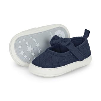 Mädchen Baby-Schuhe Baby-Ballerina mit Klettverschluss und rutschfester Sohle für innen und außen „Schleife“, marineblau – 2302001 