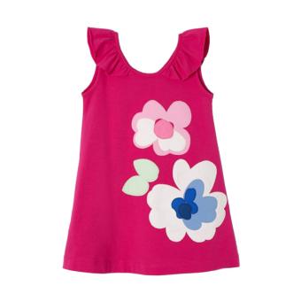 Mädchen Kleid kurzarm, bedruckt "Blumen", 100% Baumwolle, pink - 3.953 