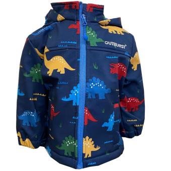 Baby Jungen Softshelljacke mit Kapuze, bedruckt "Dinosaurier", gefüttert, Reflektoren, wasserdicht 10.000mm Wassersäule, winddicht, atmungsaktiv, 2 Taschen, dunkelblau - 8484201 