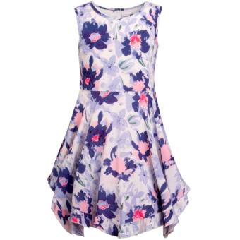 Mädchen Kleid kurzarm, bedruckt "Blumen", Schleife, Knöpfe, 100% Baumwolle, weiß - 931357 