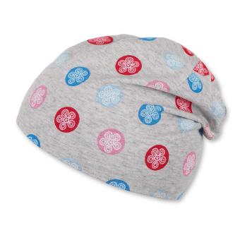 Mädchen Kinder Baby Mütze LSF UV-Schutz 50+ Sommermütze Slouch-Beanie Baumwollbeanie „Blumenmuster“, silbergrau – 1412052 