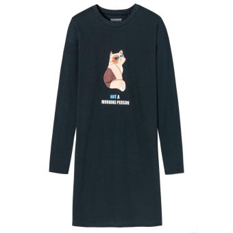 Mädchen Nachthemd langarm, bedruckt "Katze", 100% Organic Cotton, Single Jersey, anthrazit - 177903 