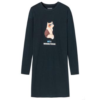 Mädchen Nachthemd langarm, bedruckt "Katze", 100% Organic Cotton, Single Jersey, anthrazit - 177903 