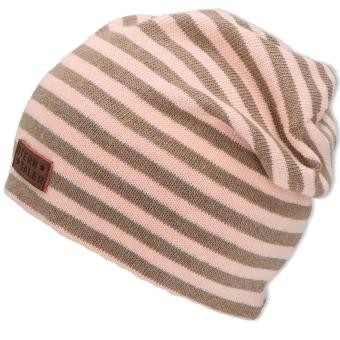 Mädchen Mütze Slouch Beanie Übergangsmütze, gestreift, "Leder Aufnäher" rosa - 1522200-rosa 