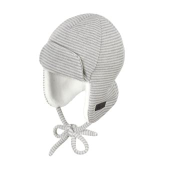 Baby Junge Wintermütze Fliegermütze gefüttert zum Binden gestreift, rauchgrau beige – 4602050 