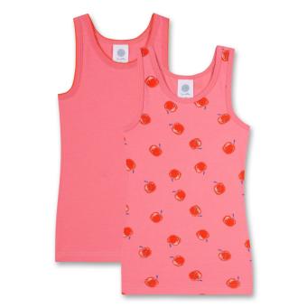 Sanetta Mädchen-Unterhemd (Doppelpack) mit Apfel-Alloverprint und uni, rosa - 336035 