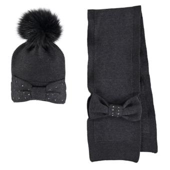 Mayoral Mädchen Schal, Mütze mit Bommel, Winterset 2-Teilig, Accessoires, schwarz – 10.342 