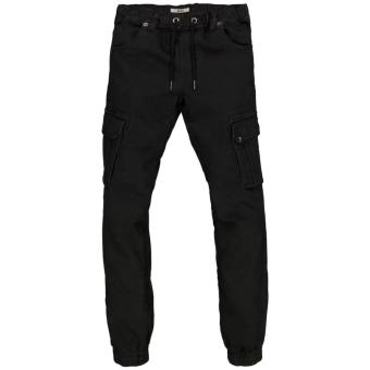 Jungen Cargo-Hose, 7 Taschen, elastischer Bund, Bindeband, regular fit, einfarbig, schwarz - Z3029_boys pants 