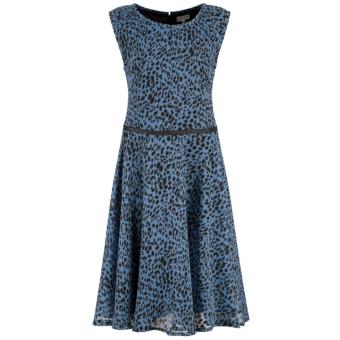 Mädchen Kleid kurzarm, gemustert, Glitzer-Naht, Reißverschluss, 100% Polyester, blau - 524209 