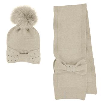 Mayoral Mädchen Schal, Mütze mit Bommel, Winterset 2-Teilig, Accessoires, beige – 10.342be 