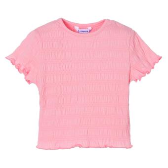 Mädchen T-shirt kurzarm, gesmokt, einfarbig, rosa - 3.030 