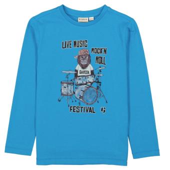 Garcia Jungen Langarmshirt, blau mit Brustprint "Affe" - U25400 