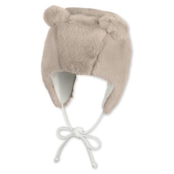 Mädchen Wintermütze aus veganem Fell gefüttert mit Öhrchen und Bindebändern, beige - 4402043 