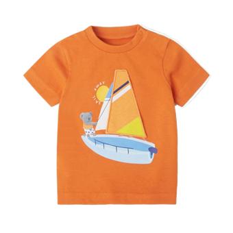 Baby Jungen T-shirt kurzarm, bedruckt "Segelboot", 100% Baumwolle, orange - 1.007 