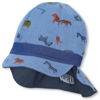 Baby Jungen Wende-Schirmmütze mit Nackenschutz, innen bedruckt "Safari", UV-Schutz 50+, gefüttert mit UV-Popeline, Futter, blau - 1602140-blau 