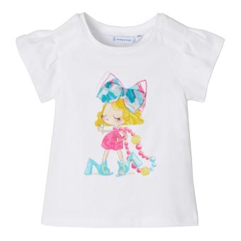 Mädchen T-shirt kurzarm, bedruckt "Mädchen mit Schleife", weiß - 3.029w 