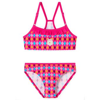 Mädchen Bikini Bustier-Bikini Zweiteiler, Rüschen am Halsausschnitt, verstellbare Träger, UV Schutz 40+ LSF, gemustert, bedruckt "Katze Zoe" pink - 176704 