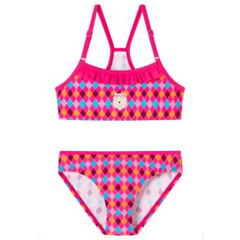 Mädchen Bikini Bustier-Bikini Zweiteiler, Rüschen am Halsausschnitt, verstellbare Träger, UV Schutz 40+ LSF, gemustert, bedruckt "Katze Zoe" pink - 176704 