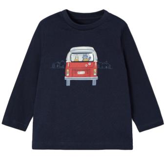 Baby Jungen Langarmshirt, 100% Baumwolle, gemustert "Bus", Knopf an der Schulter, dunkelblau - 2.008db 