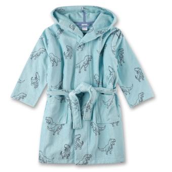 Sanetta Jungen-Bademantel mit "Dino"-Alloverprint und 2 großen Fronttaschen, hellblau - 233315 