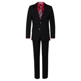 Jungen Blazer Anzug slim fit, Jacke langarm und Hose lang festlich, Knöpfe, Taschen, schwarz -  4533105 