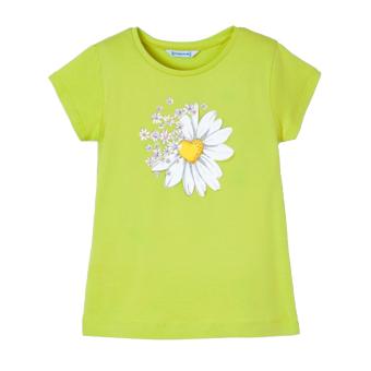 Mädchen kurzarm T-shirt, bedruckt mit einem "Gänseblümchen", grün - 3.048g 
