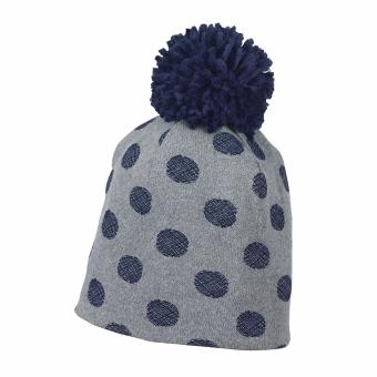 Jungen Wintermütze Bommelmütze mit großen blauen Punkten, rauchgrau - 4421801 