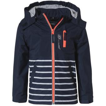 Jungen Übergangsjacke Windjacke Regenjacke mit Kapuze, mit Taschen, 10.000mm Wassersäule, wasserdicht, atmungsaktiv, winddicht, reflektierend, mehrfarbig, gestreift, dunkelblau - 68328 