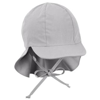 Mädchen Kinder Schirmmütze Schildmütze mit Nackenschutz zum binden, UV Schutz 50+, versteckbare Ohrenklappen, Gummizug, 100% Baumwolle einfarbig, rauchgrau - 1512131-rauch 