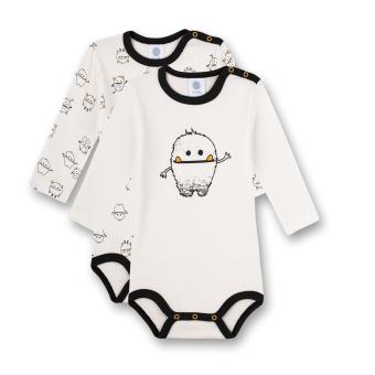 Jungen Baby Body Doppelpack langarm zum knöpfen 100% Bio-Baumwolle gemustert "Monsterle", weiß - 323393 