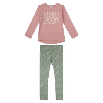  Schlafanzug Mädchen langarm, bedruckt Schriftzug "Forever Sunday", gemusterte Leggings, 100% Bio-Baumwolle,  rosa - 245294 