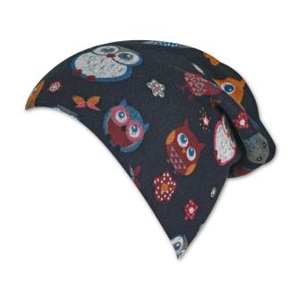 Jungen Mädchen Wintermütze Beanie aus Baumwollfleece "Eulen"-Alloverprint, dunkelblau - 4422112 