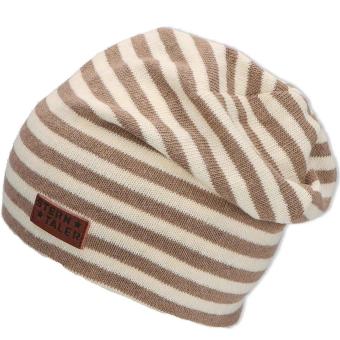 Mädchen Mütze Slouch Beanie Übergangsmütze, gestreift, "Leder Aufnäher" beige - 1522200-ecru 