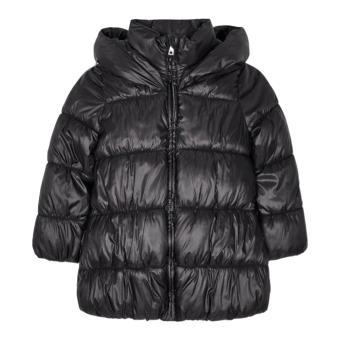 Mädchen Winterjacke gesteppt lang mit Kapuze, Reißverschluss und Jackentaschen, schwarz - 4.443 