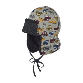 Jungen Wintermütze Fliegermütze gefüttert zum binden "bunte Autos", silber mel. - 4501851 
