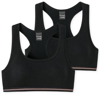 Mädchen Bustier, 2er-Pack, Unterbrustband, elastischer Doppelripp, schwarz - 174857 