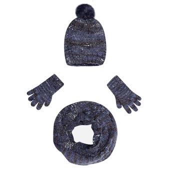 Mädchen 3 teiliges WInterset Schal, Mütze, Handschuhe, blau - 10323b 