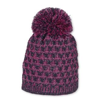 Mädchen Mütze Fleecefutter Wintermütze mit Bommel Strickmütze glänzend, marine pink - 4721919 