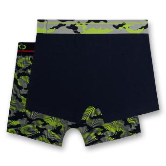 Jungen Unterhose Shorts Hipshorts Boxershorts mit flexiblem Taillenbund gemustert "Camouflage", dunkelblau/neongrün - 347092 