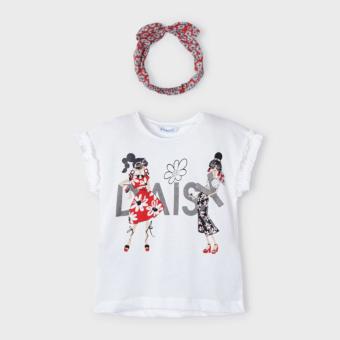 Mayoral Mädchen Set Haarband und  T-Shirt mit Frontprint, weiß - 3063 